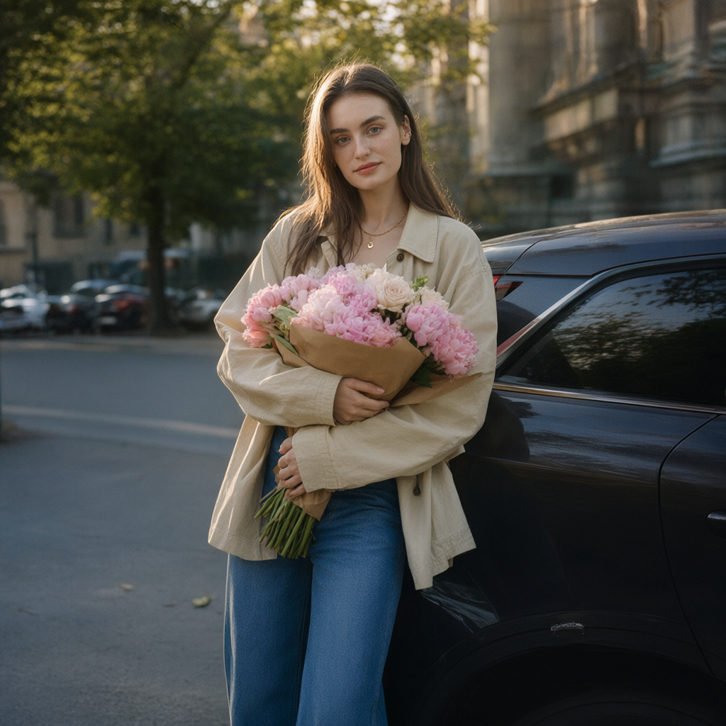 🌸 Peonies by the Car
